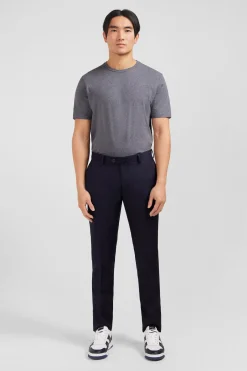 Slim dark blue wool trousers with broken fold