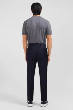 Slim dark blue wool trousers with broken fold