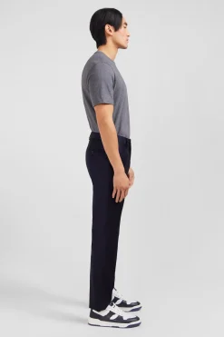 Slim dark blue wool trousers with broken fold