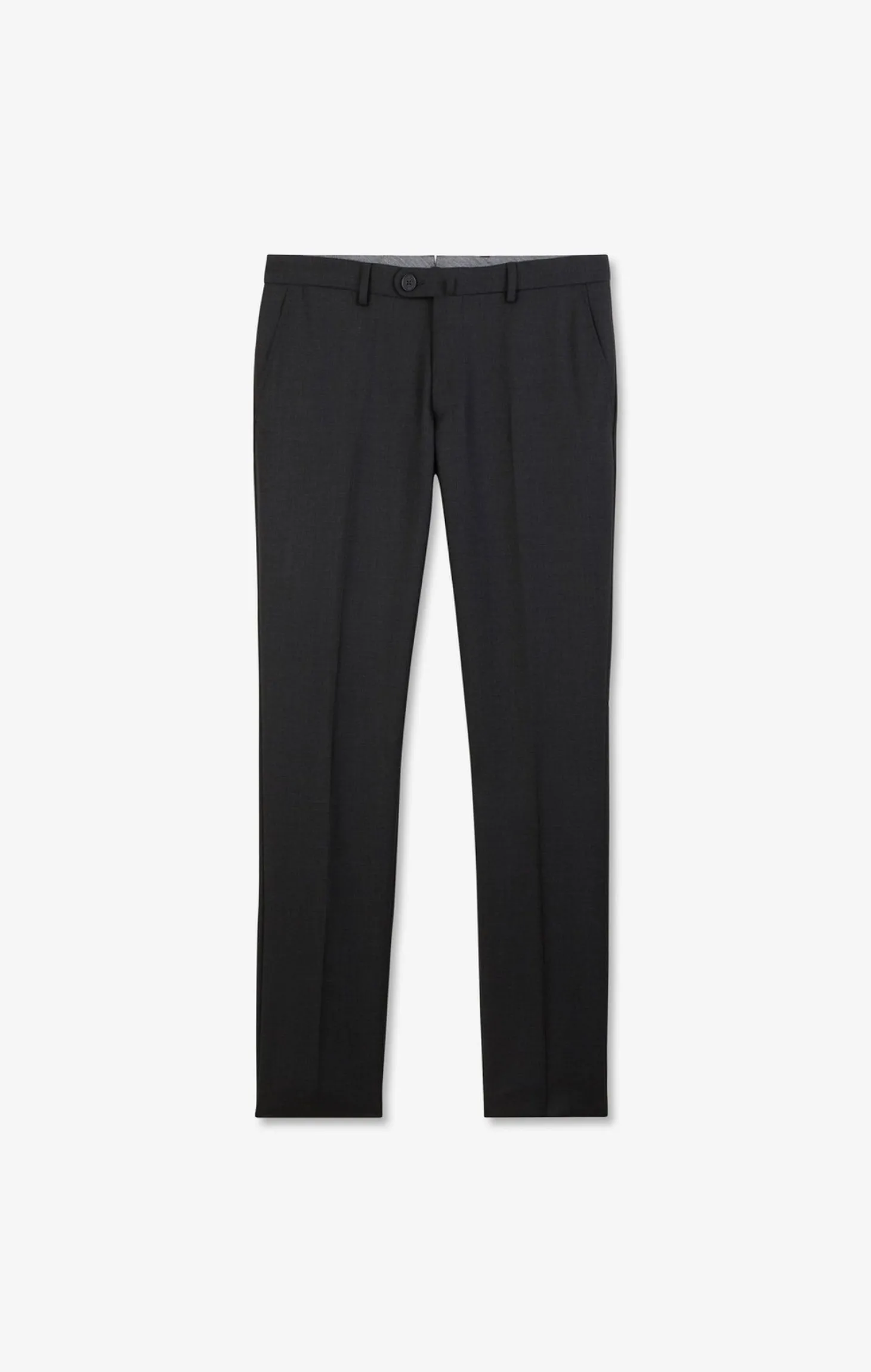 Slim dark grey wool trousers with broken fold