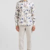 Slim ecru floral print cotton shirt