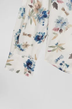 Slim ecru floral print cotton shirt