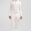 Slim ecru long-sleeved cotton piqué polo shirt