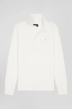 Slim ecru long-sleeved cotton piqué polo shirt