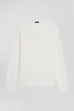 Slim ecru long-sleeved cotton T-shirt