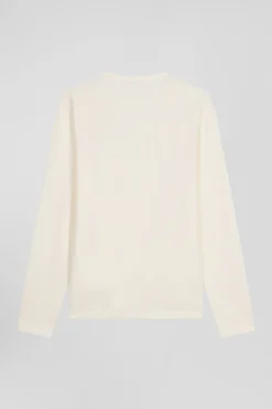 Slim ecru long-sleeved cotton T-shirt