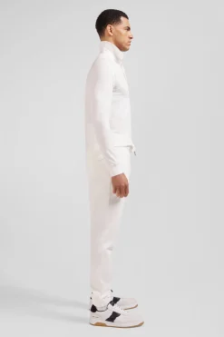 Slim ecru long-sleeved cotton piqué polo shirt