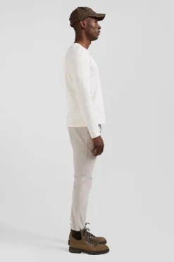 Slim ecru long-sleeved cotton T-shirt