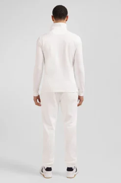 Slim ecru long-sleeved cotton piqué polo shirt