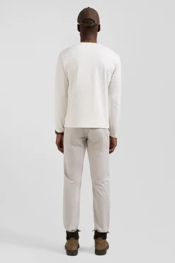 Slim ecru long-sleeved cotton T-shirt