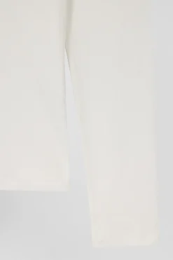 Slim ecru long-sleeved V-neck cotton T-shirt