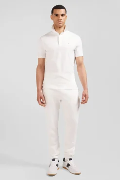 Slim ecru short-sleeved stretch cotton polo shirt