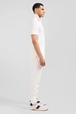 Slim ecru short-sleeved stretch cotton polo shirt