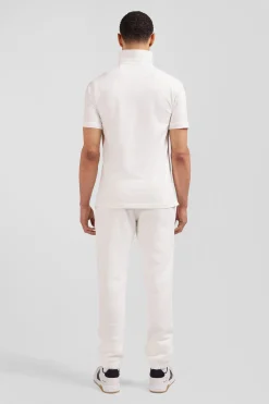 Slim ecru short-sleeved stretch cotton polo shirt