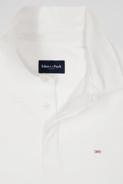 Slim ecru short-sleeved stretch cotton polo shirt