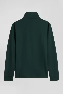 Slim green long-sleeved cotton piqué polo shirt
