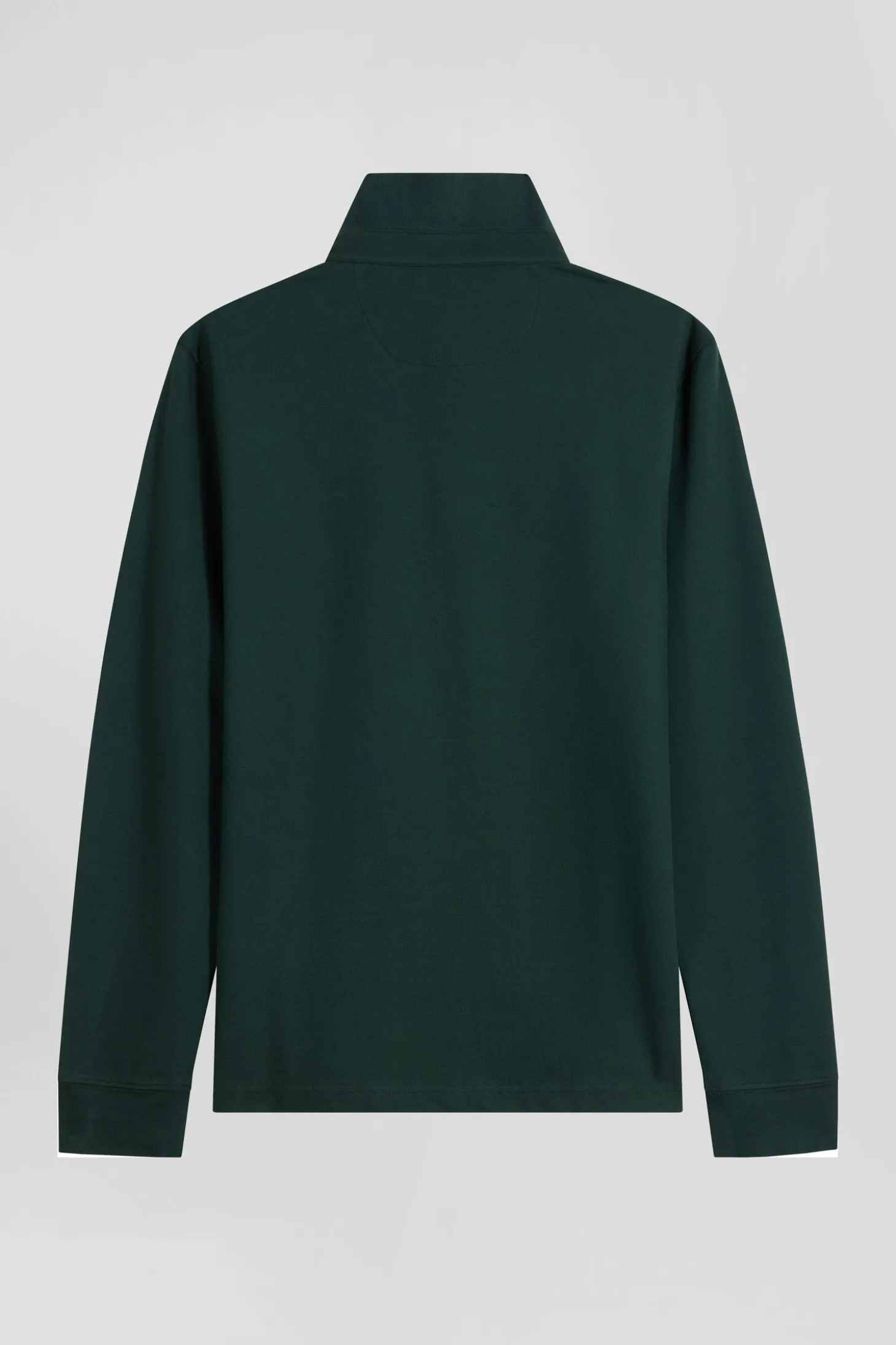 Slim green long-sleeved cotton piqué polo shirt