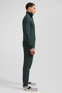 Slim green long-sleeved cotton piqué polo shirt