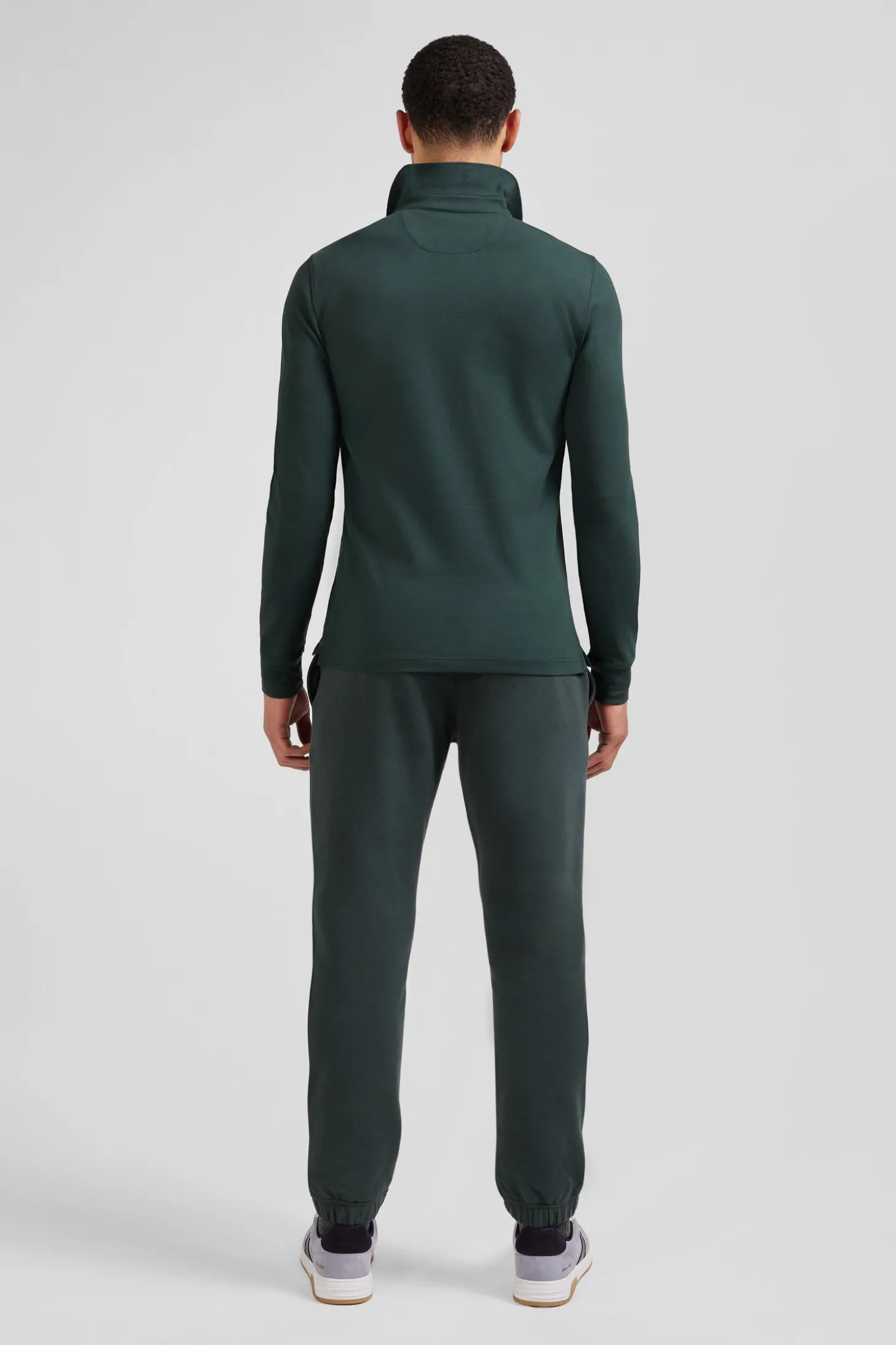 Slim green long-sleeved cotton piqué polo shirt