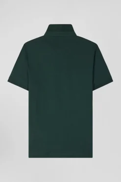 Slim green short-sleeved cotton piqué polo shirt