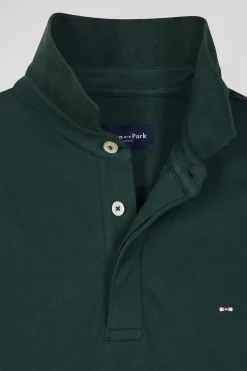 Slim green short-sleeved cotton piqué polo shirt