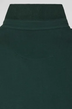 Slim green short-sleeved cotton piqué polo shirt