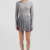 Slim grey long-sleeved round neck cotton T-shirt
