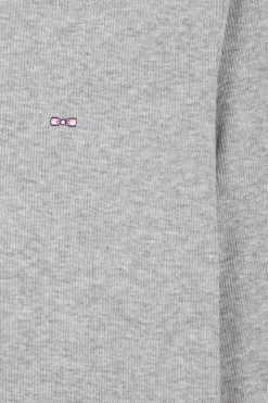 Slim grey long-sleeved round neck cotton T-shirt