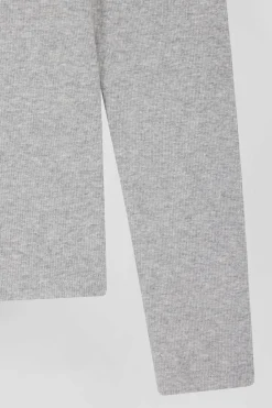 Slim grey long-sleeved round neck cotton T-shirt