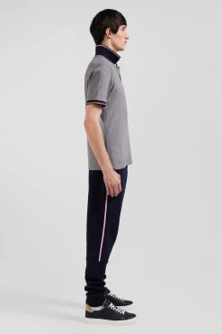 Slim grey short-sleeved stretch cotton polo shirt with Eden Park jacquard collar