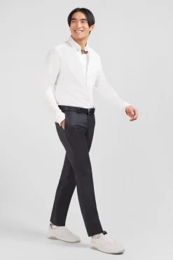 Slim grey wool trousers with broken fold