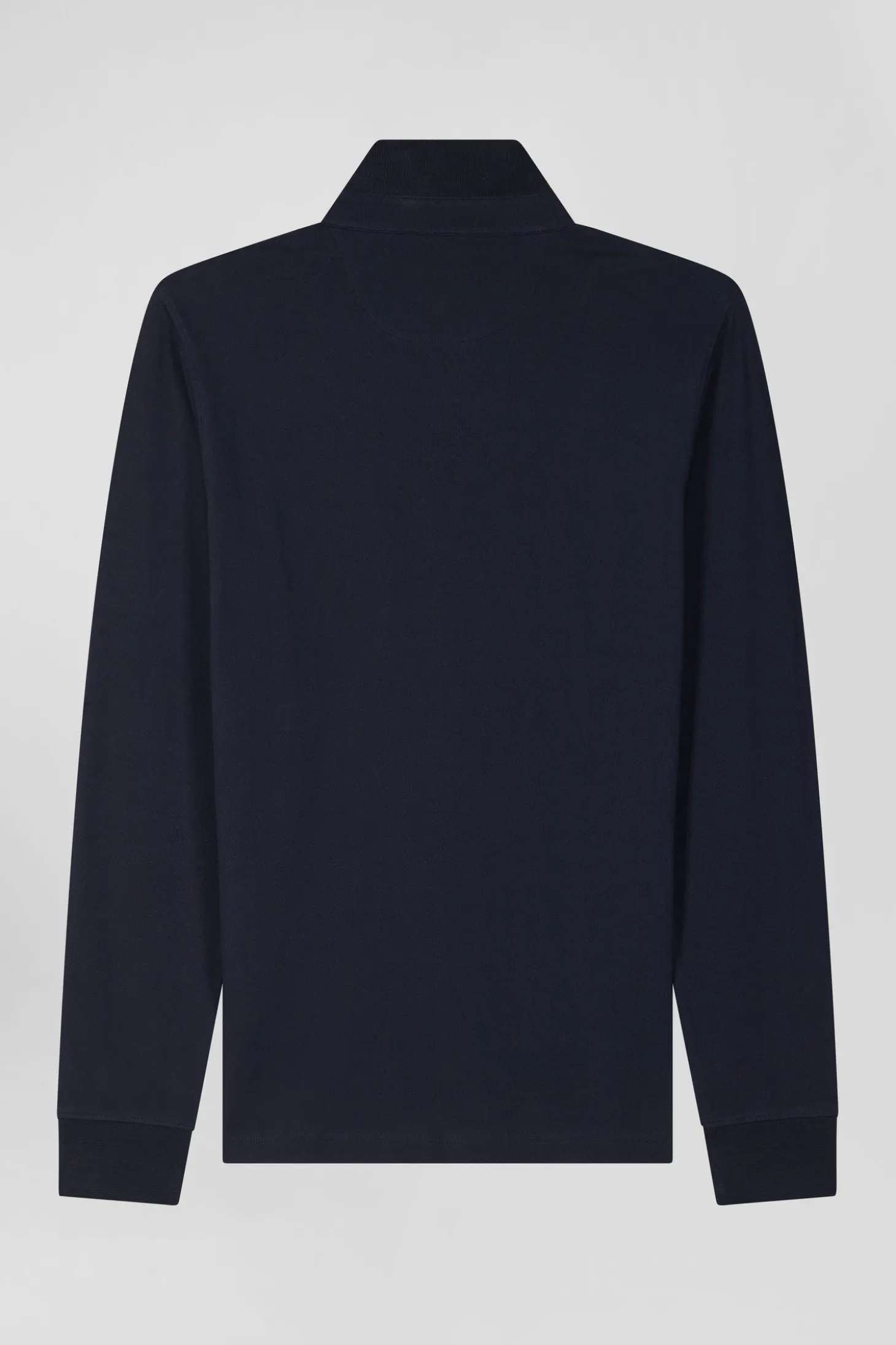 Slim navy blue long-sleeved cotton piqué polo shirt