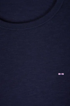 Slim navy blue long-sleeved cotton T-shirt
