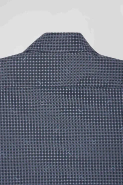 Slim navy blue micro checked cotton shirt