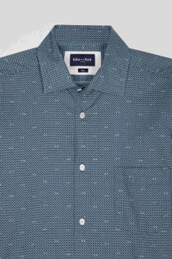 Slim navy blue microprint cotton shirt