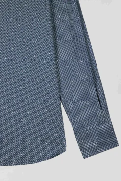 Slim navy blue microprint cotton shirt