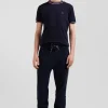 Slim navy blue short-sleeved cotton T-shirt with Eden Park ribs