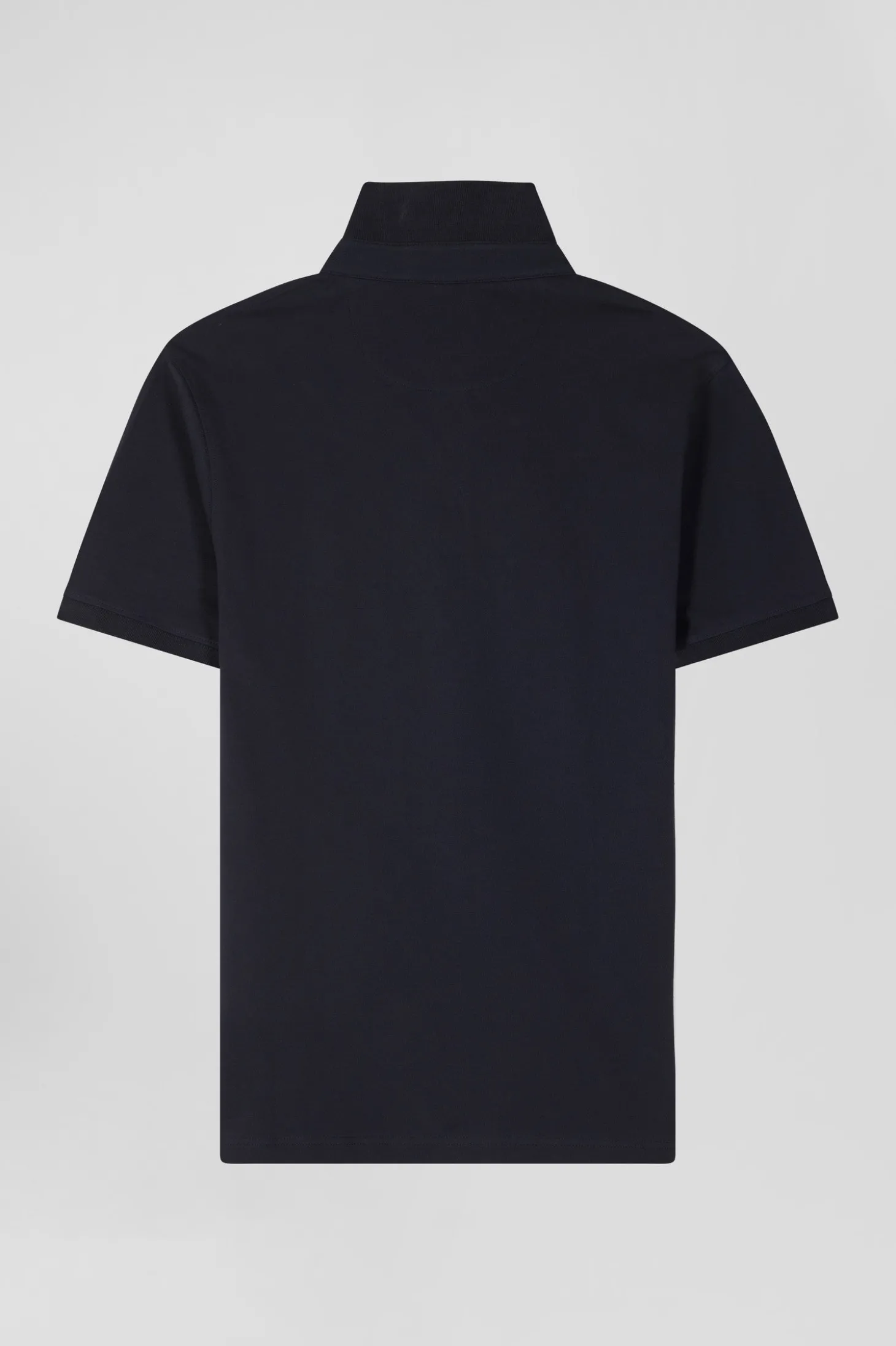 Slim navy blue short-sleeved cotton piqué polo shirt