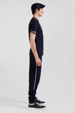 Slim navy blue short-sleeved cotton T-shirt with Eden Park ribs