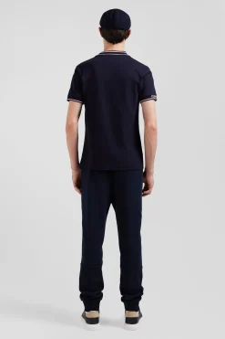 Slim navy blue short-sleeved cotton T-shirt with Eden Park ribs