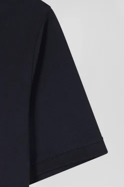 Slim navy blue short-sleeved cotton piqué polo shirt