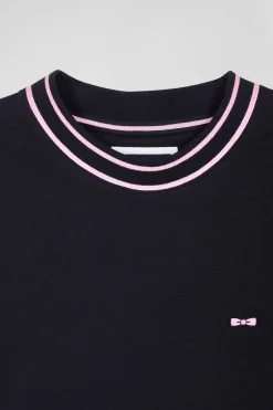 Slim navy blue short-sleeved cotton T-shirt with Eden Park ribs