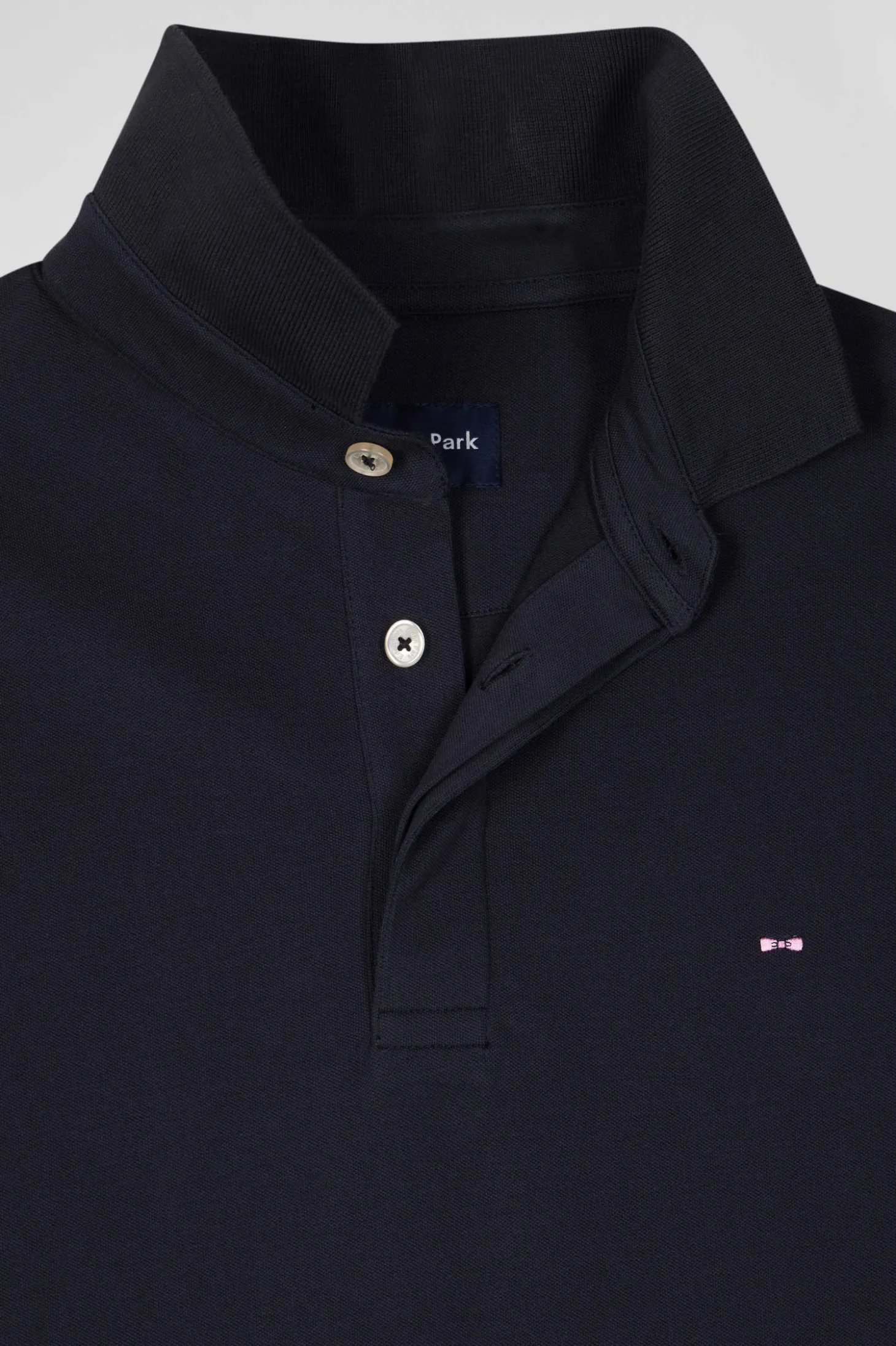 Slim navy blue short-sleeved cotton piqué polo shirt