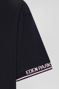 Slim navy blue short-sleeved cotton T-shirt with Eden Park ribs
