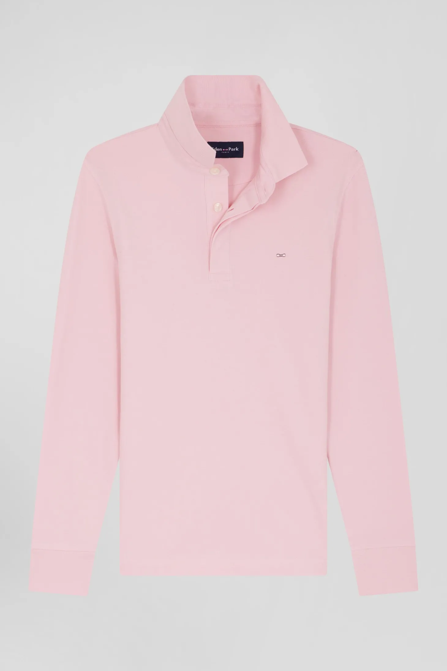 Slim pink long-sleeved cotton piqué polo shirt