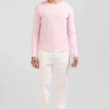 Slim pink long-sleeved cotton T-shirt