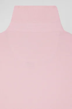 Slim pink long-sleeved cotton piqué polo shirt