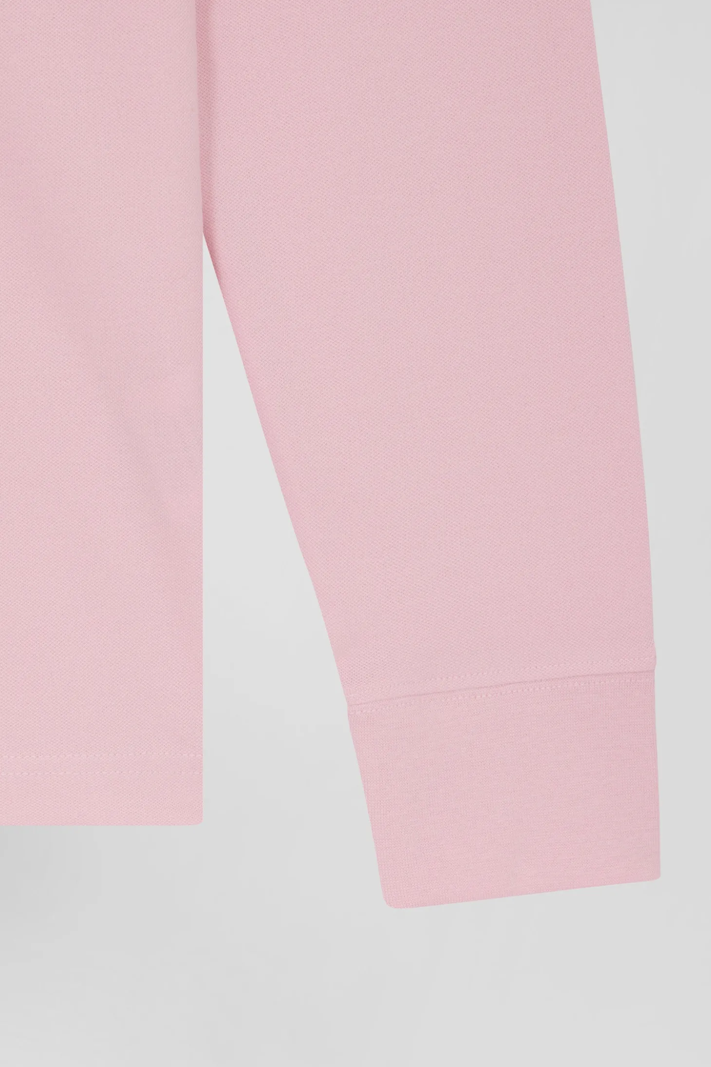 Slim pink long-sleeved cotton piqué polo shirt