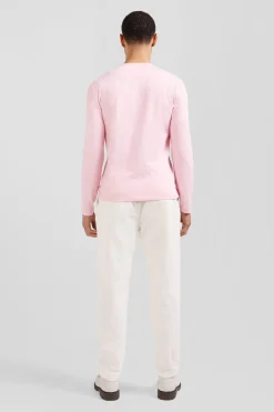 Slim pink long-sleeved cotton T-shirt