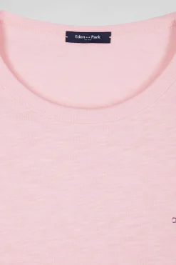 Slim pink long-sleeved cotton T-shirt